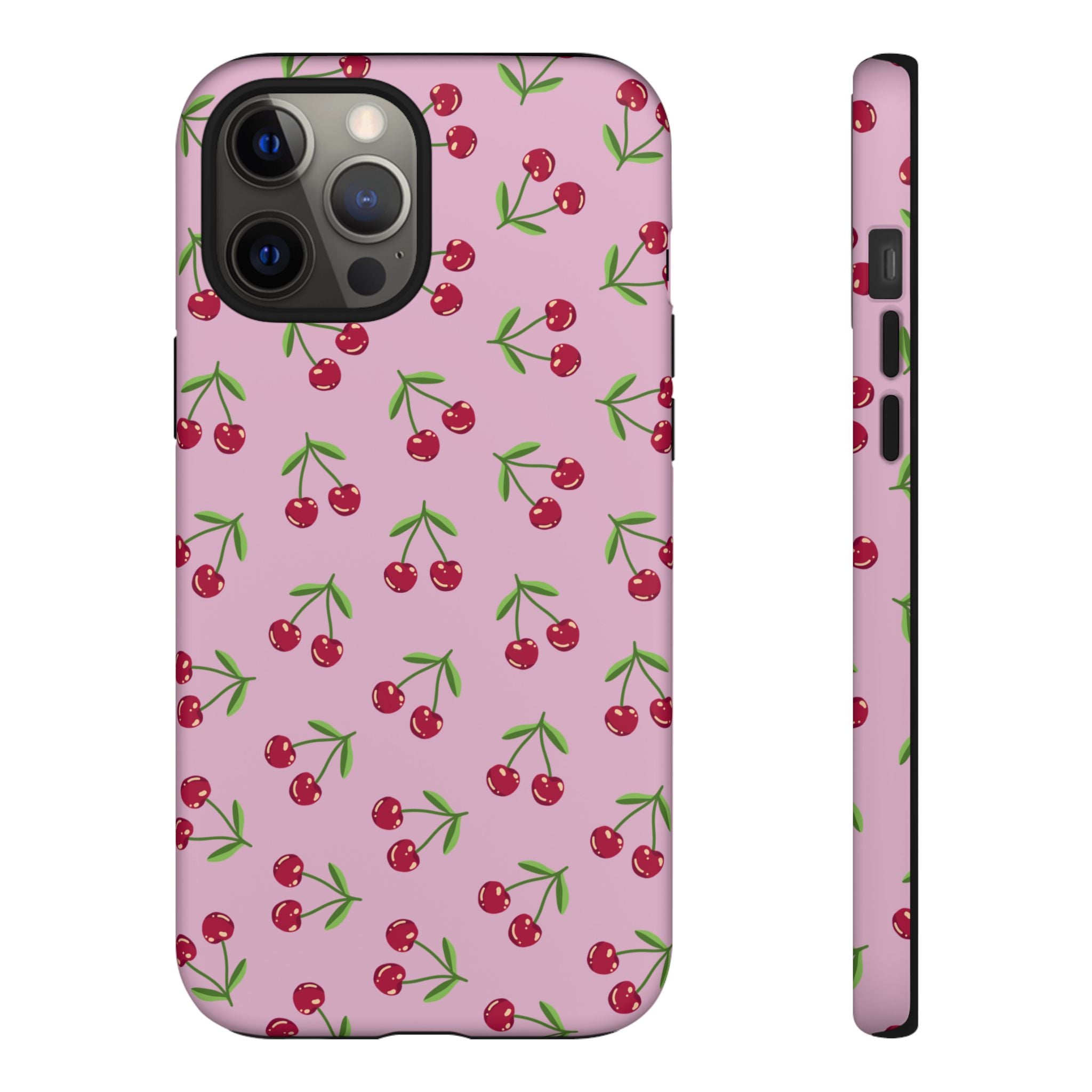 iPhone Cherry Pattern Phone Cases, Floral Tough Cover, Protective Smartphone Shell, Hard Case Gift for Her, Pretty Device Accessories