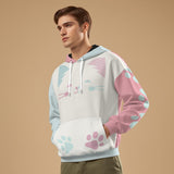 Pastel Cat Hoodie with Paw Prints – Cozy Colorblock Hoodie | 310GSM Cotton