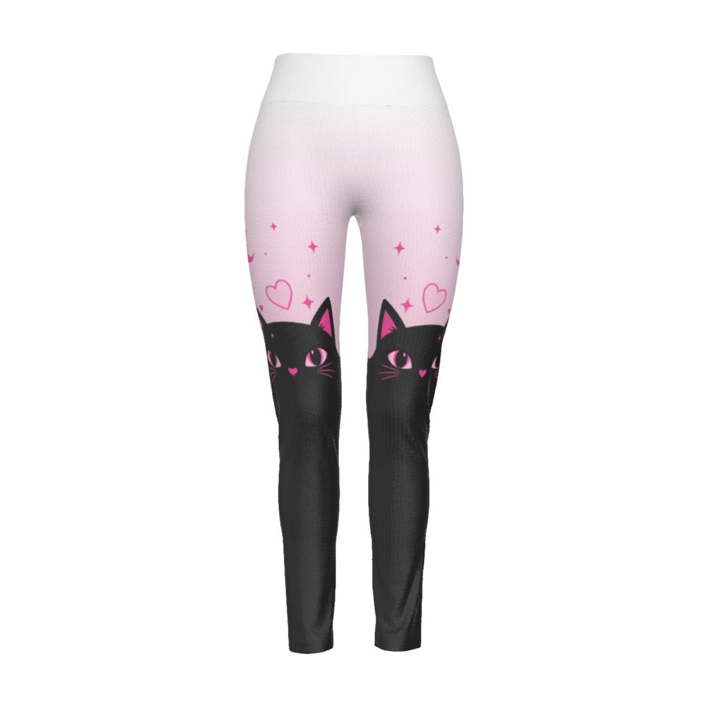 Pastel Pink Black Cat Leggings
