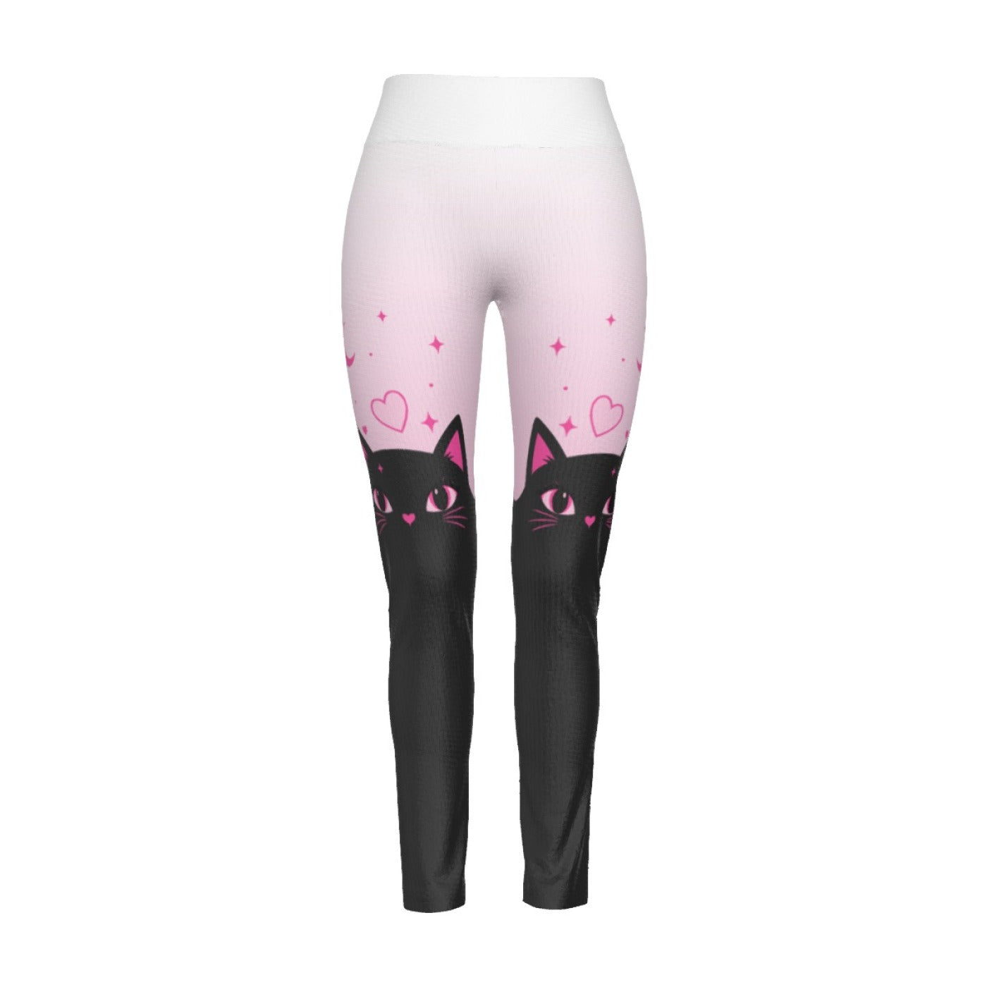 Pastel Pink Black Cat Leggings