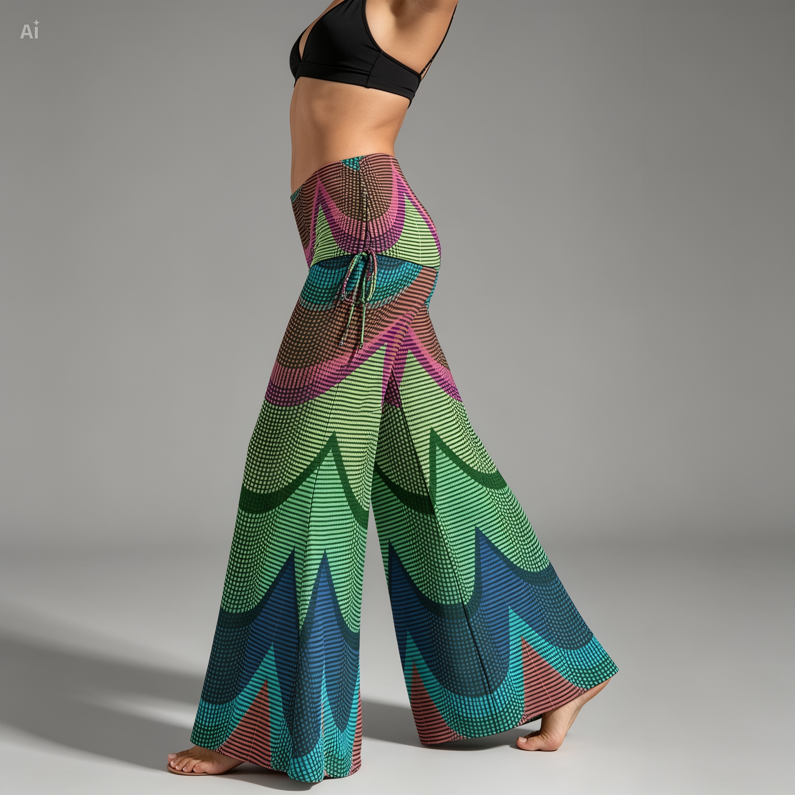 Rainbow Wave Wide Leg Pants – Boho Fold Over Palazzo Pants