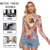 Floral Jesus Mesh Long Sleeve – Sheer Artistic Top with Spiritual Artwork