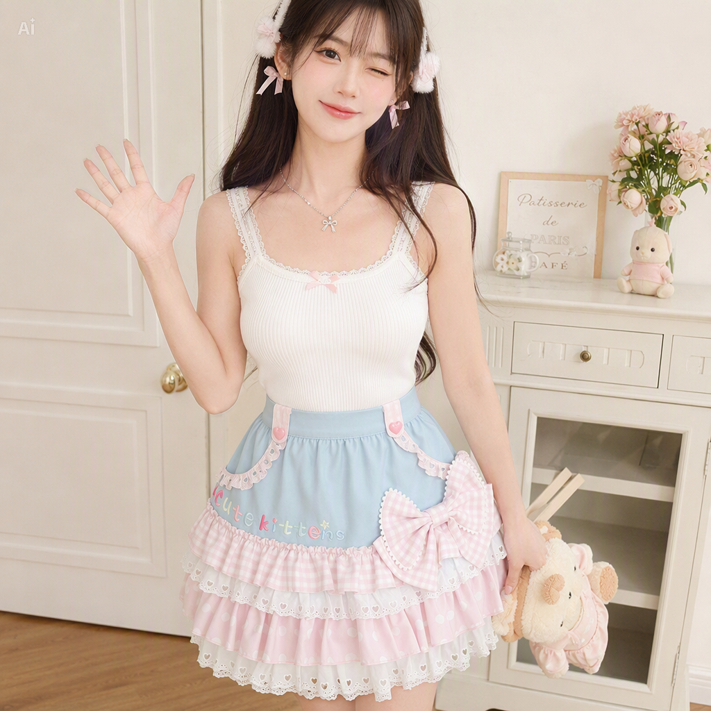 Blue Pink Harajuku Ruffle Skirt | Kawaii A-Line Mini Skirt