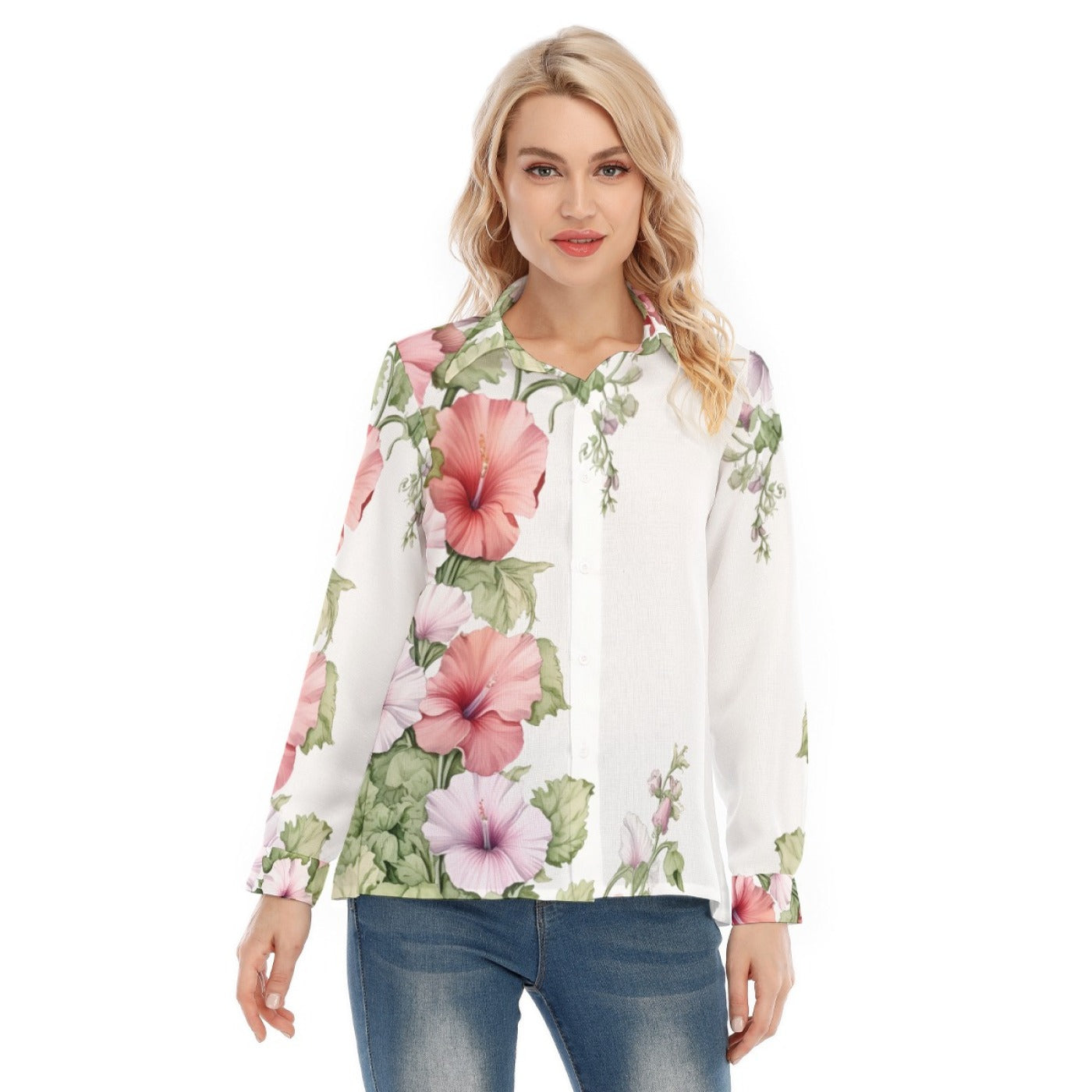 Floral Button Shirt – Pink Flower Loose Fit Blouse