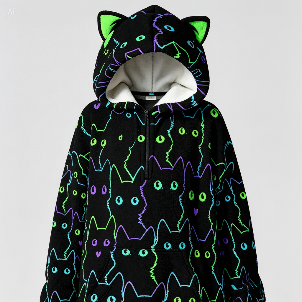 Neon Cat Oversized Fleece Blanket Hoodie