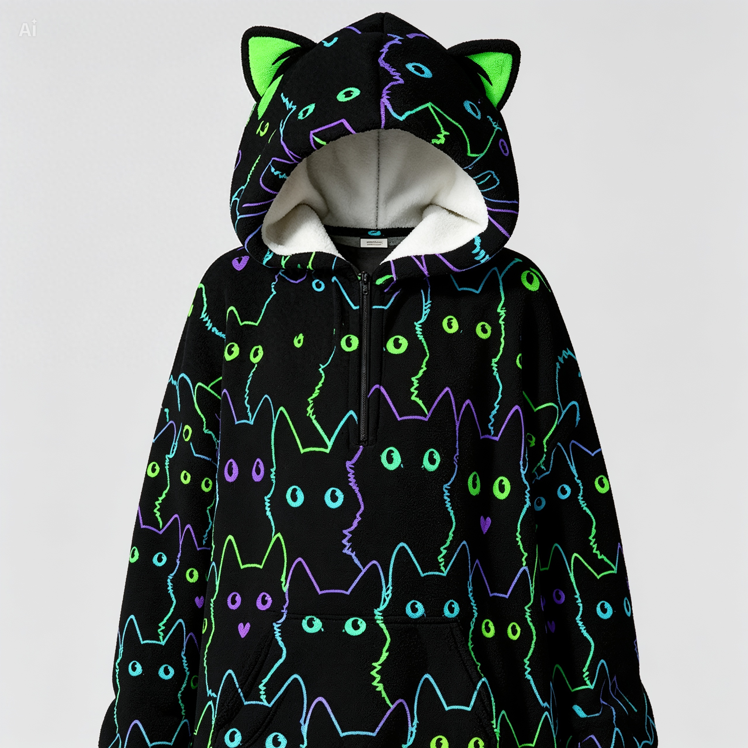 Neon Cat Oversized Fleece Blanket Hoodie