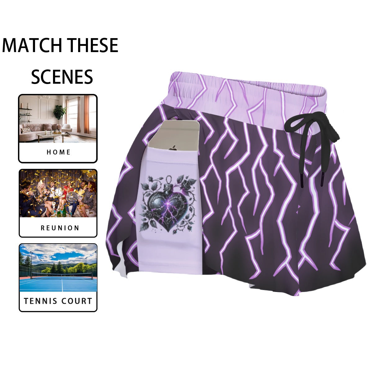 Purple Lightning Sports Skort with Built-In Shorts