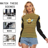 Women's Honeycomb Bee Mesh Long Sleeve Crop Top - Sexy Yellow Black Kawaii Aesthetic Shirt