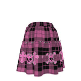 Pink Plaid Ruffle Mini Skirt – Gothic Skull Aesthetic Skater Skirt
