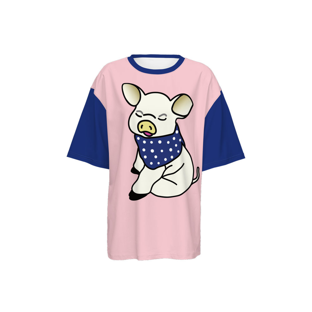 Kawaii Pig Women's Oversized Short-Sleeve T-Shirt-Heavyweight 225g