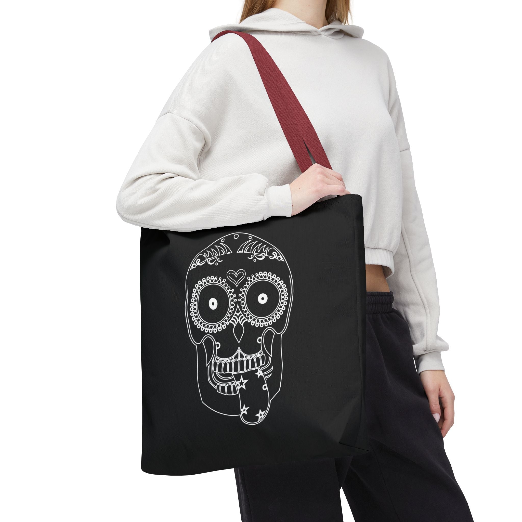 Gothic Skull Tote Bag, Halloween Bag, Spooky Shoulder Bag, Skull and Spider Grocery Tote, Gothic Handbag, Creepy Skull Purse