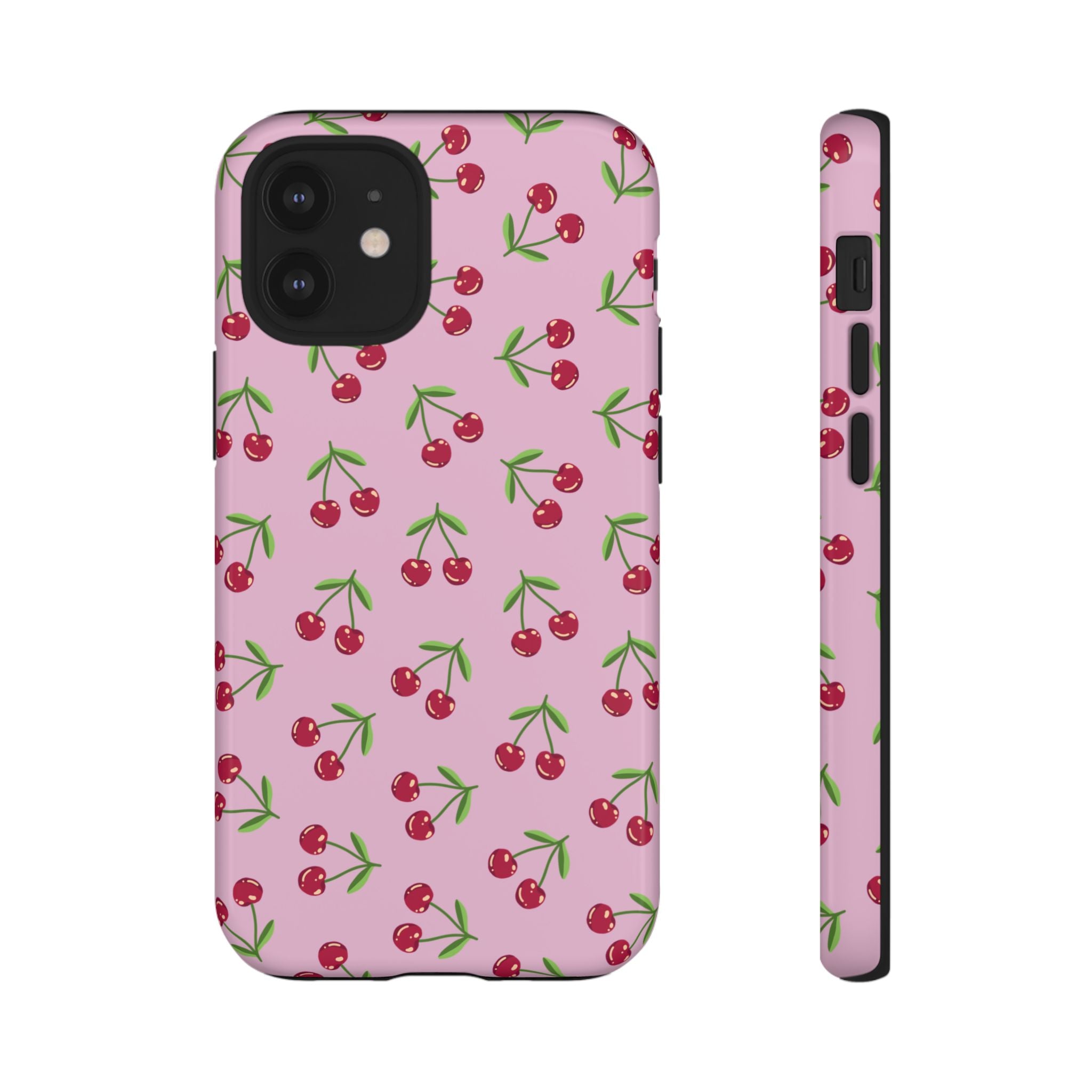 iPhone Cherry Pattern Phone Cases, Floral Tough Cover, Protective Smartphone Shell, Hard Case Gift for Her, Pretty Device Accessories