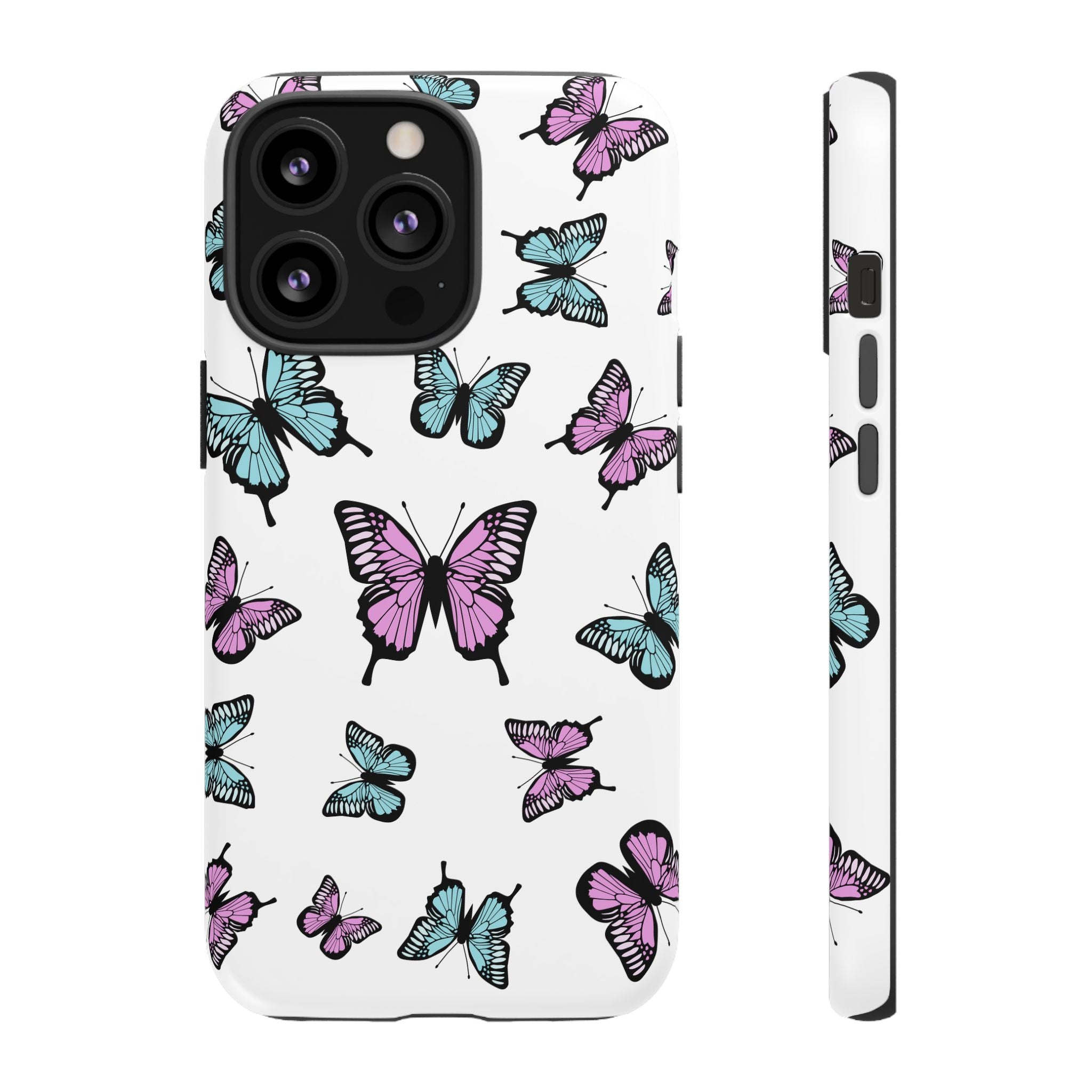 Butterfly Pattern White Background Phone Cases, Protective Cover, Strong Cases, Impact Resistant, Floral Design, Unique Gifts