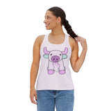 Racerback Tank Top - Kawaii Moo Graphic, Women's Summer Shirt, Funny Cow Print Tee