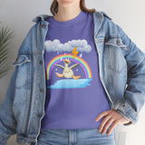 Crazy duck in rainy weather with rainbows and lightning Heavy Cotton Tee