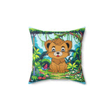 Cute Lion in the Jungle Spun Polyester Square Pillow