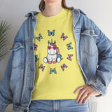 Kawaii Unicorn Butterflies Tee, Unicorn Lover Shirt, Cute Magical Animal Top, Fantasy Graphic Tee, Animal Lover Gift, Casual Cotton T-Shirt