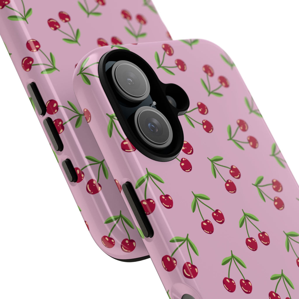 iPhone Cherry Pattern Phone Cases, Floral Tough Cover, Protective Smartphone Shell, Hard Case Gift for Her, Pretty Device Accessories