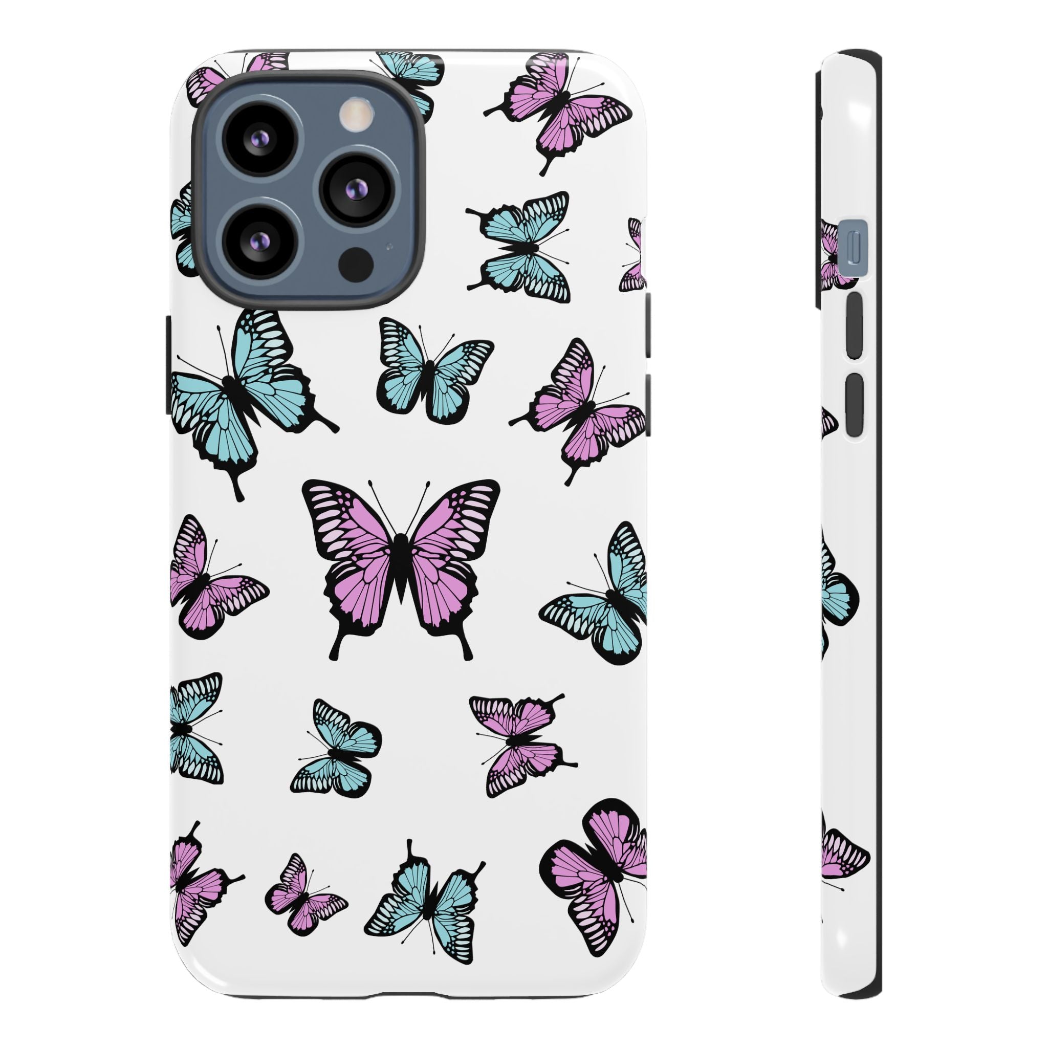 Butterfly Pattern White Background Phone Cases, Protective Cover, Strong Cases, Impact Resistant, Floral Design, Unique Gifts