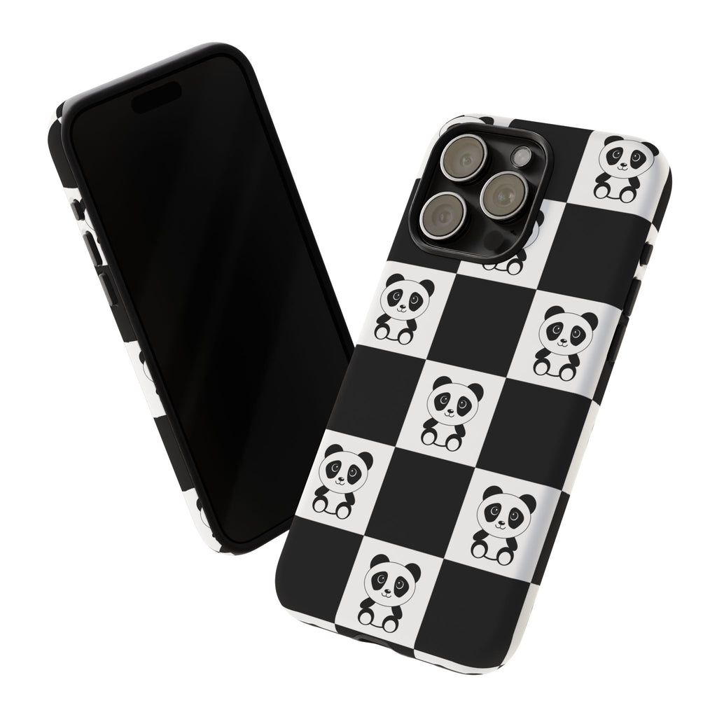 Panda Chessboard Tough Cases, Cute Panda Phone Covers, Chess Pattern iPhone Case, Board Games Phone Accessories, Animal Lover Tech