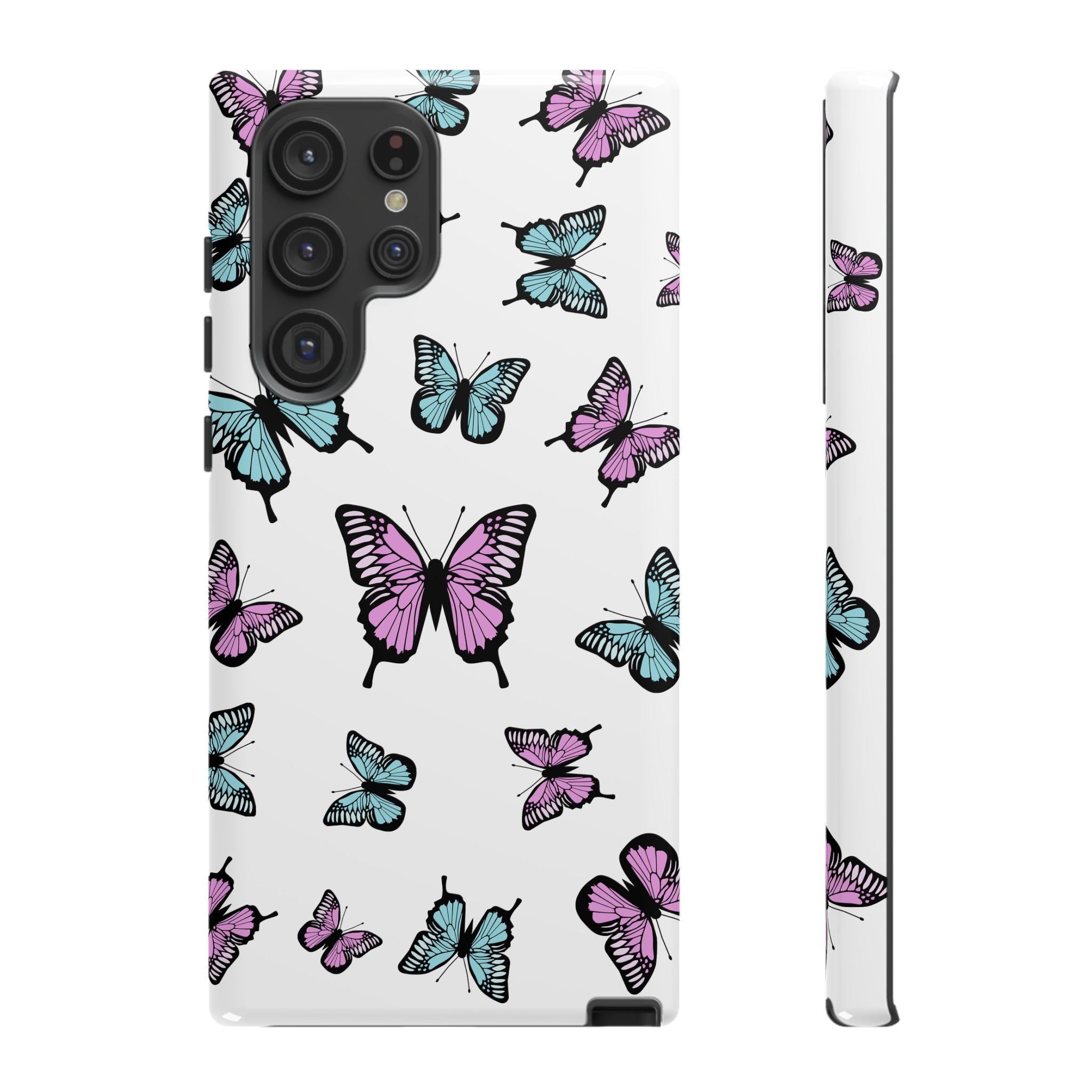 Butterfly Pattern White Background Phone Cases, Protective Cover, Strong Cases, Impact Resistant, Floral Design, Unique Gifts