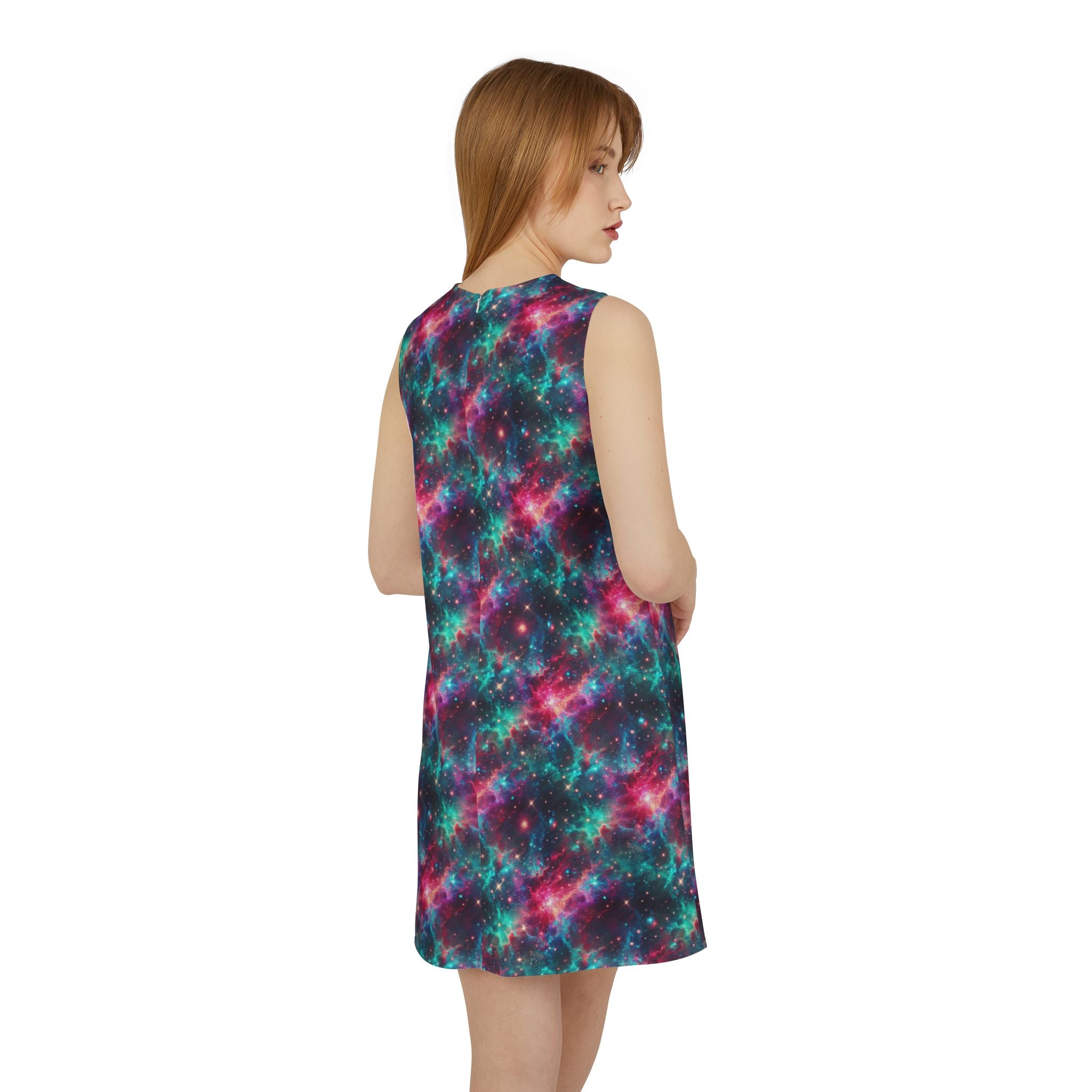 Neon Space A-line Dress, Galaxy Mini Dress, Cosmic Sleeveless Dress, O   Kawaii Heaven