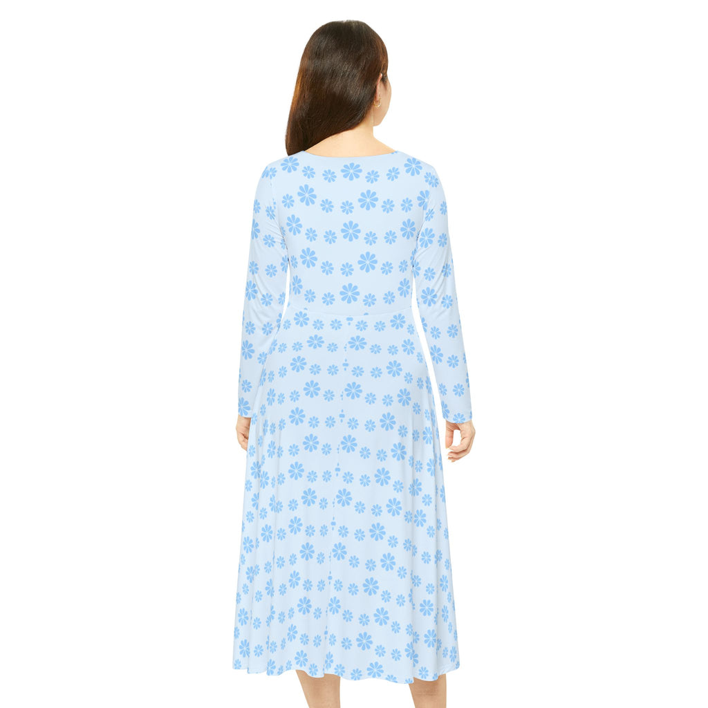 Long Sleeve Dance Dress - Light Blue Flowers