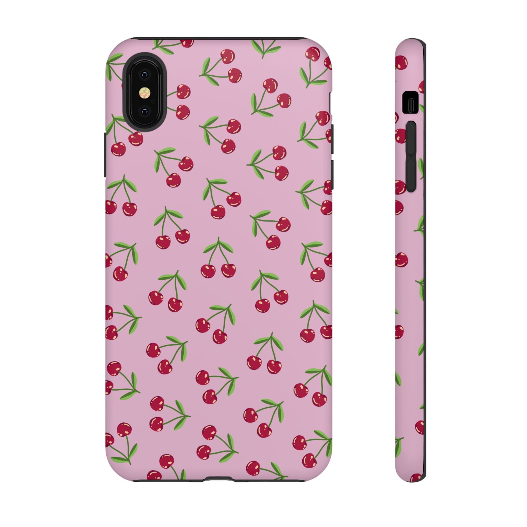 iPhone Cherry Pattern Phone Cases, Floral Tough Cover, Protective Smartphone Shell, Hard Case Gift for Her, Pretty Device Accessories