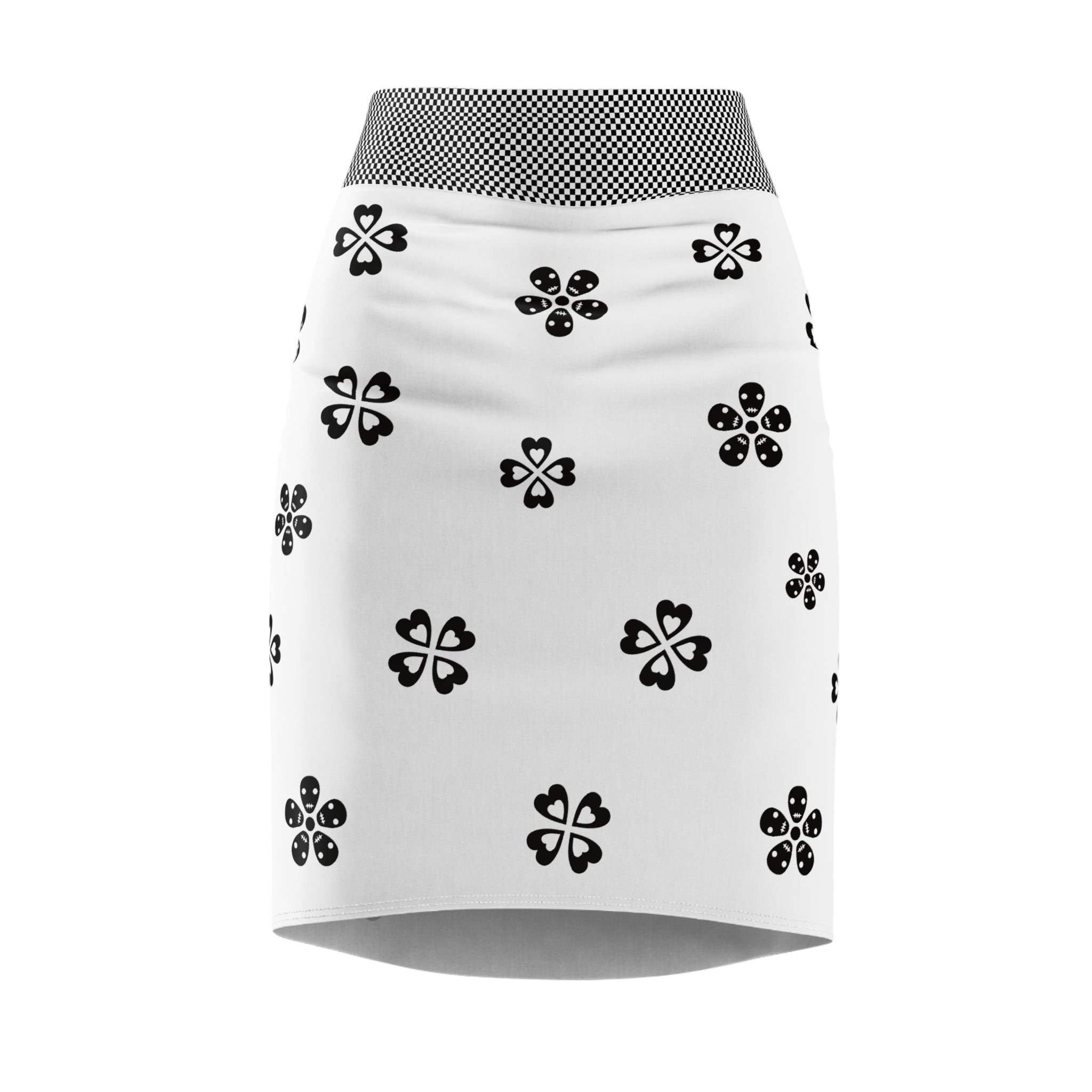 Skull Flower Heart Women's Pencil Skirt, Floral Goth Midi Skirt, Alternative Clothing, Black Lace Printed Skirt, Day of the Dead Fashion