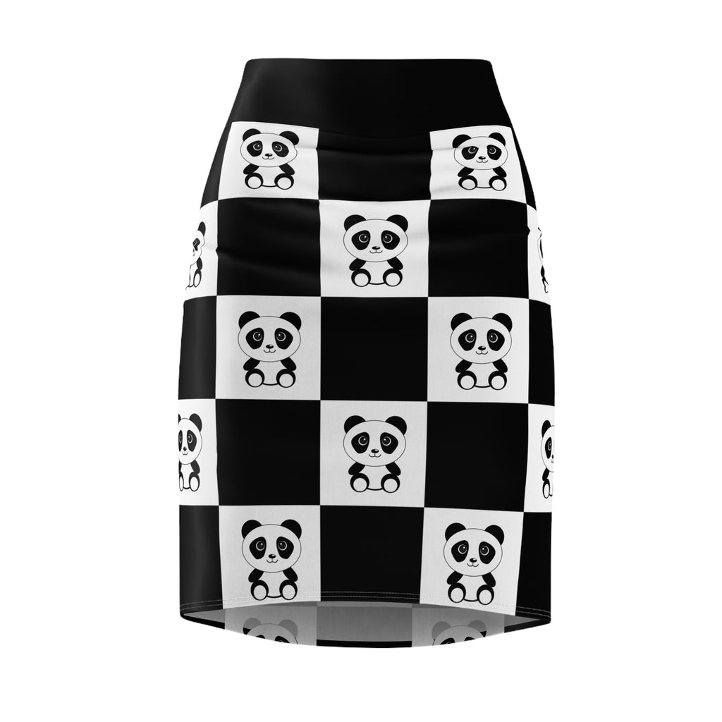 Chessboard with Cute Panda Women's Pencil Skirt, Chess Lover Outfit, Panda Lover Gift, Women's Fashion, Cute Animal Print Skirt