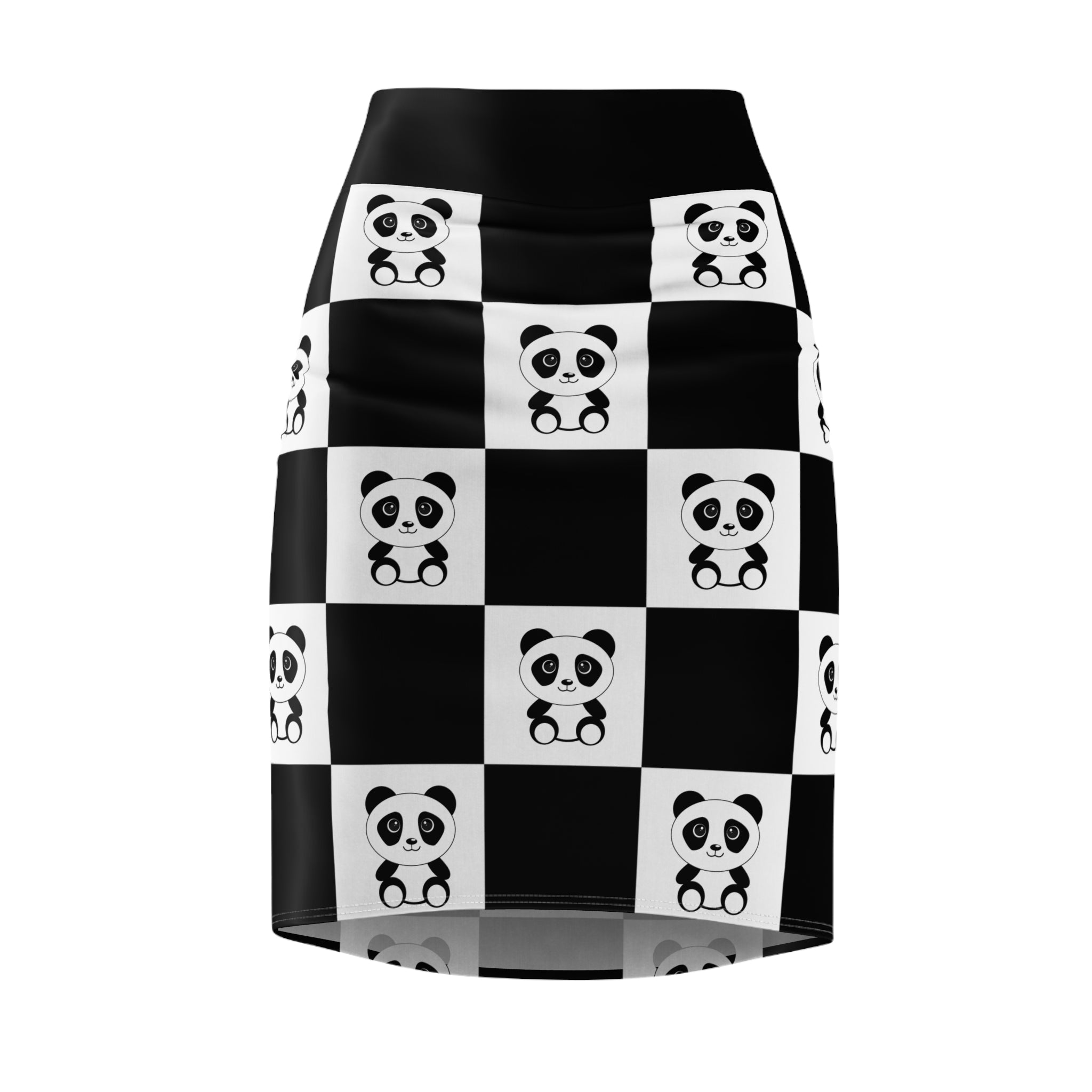 Chessboard with Cute Panda Women's Pencil Skirt, Chess Lover Outfit, Panda Lover Gift, Women's Fashion, Cute Animal Print Skirt