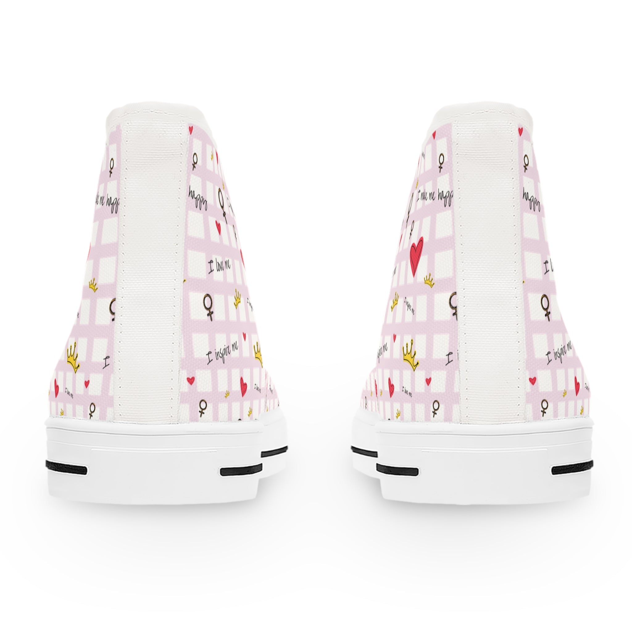 Cozy Hearts & Crowns High Top Sneakers for Women - Cute Heart Patterned Sneaker Shoes, Comfy Crown Design, Best Gift for Her, Trendy Casual