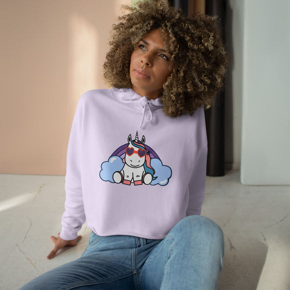 Unicorn with Rainbow Crop Hoodie - Magical Fantasy Lightweight Sweatshirt, Teens Girls Fashion Pullover, Colorful Trendy Jumper, Cute