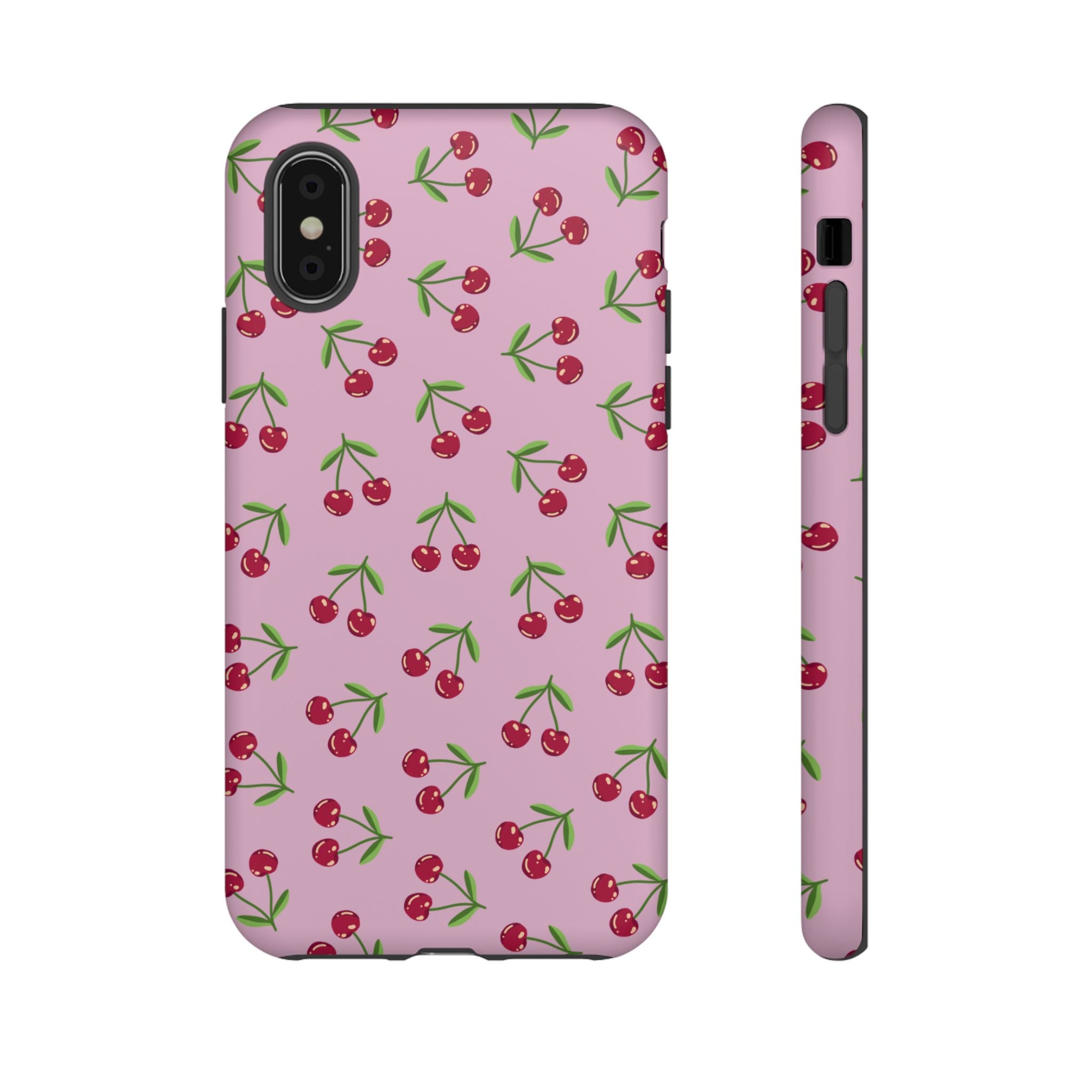 iPhone Cherry Pattern Phone Cases, Floral Tough Cover, Protective Smartphone Shell, Hard Case Gift for Her, Pretty Device Accessories
