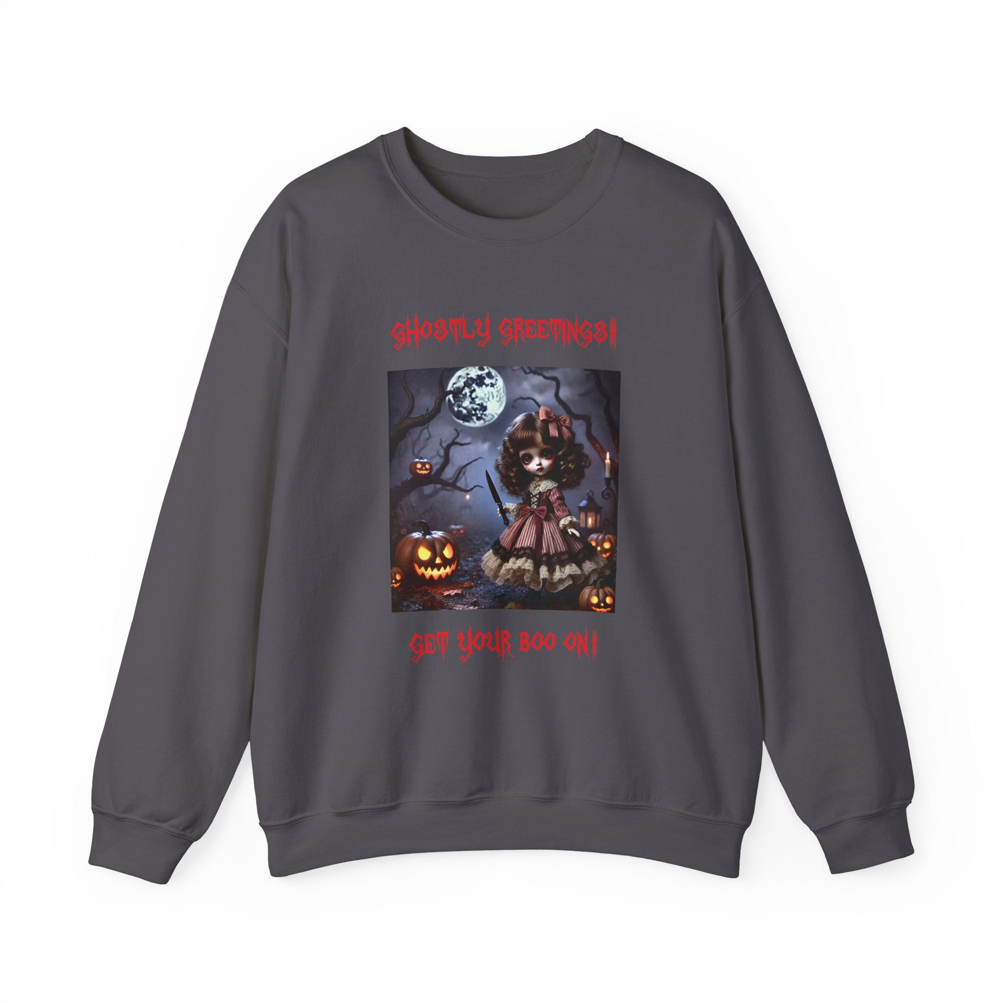 Halloween Doll With a Mix of Scary and Sweet Unisex Heavy Blend™ Crewneck Sweatshirt