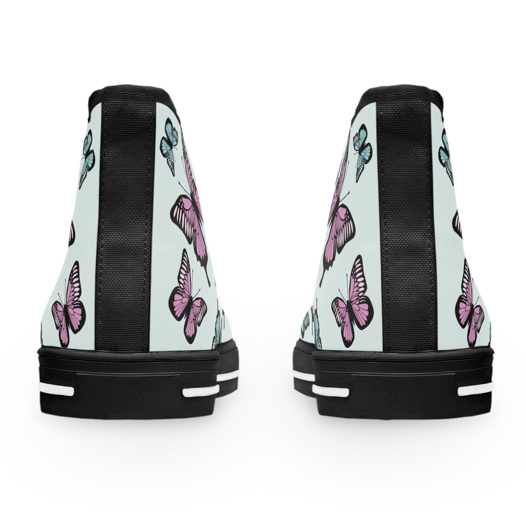 Butterfly High Top Sneakers, Light Blue Women's Shoes, Unique Sneaker Gift, Trendy Tennis Shoes, Custom Sneaker Design, Stylish Fashion