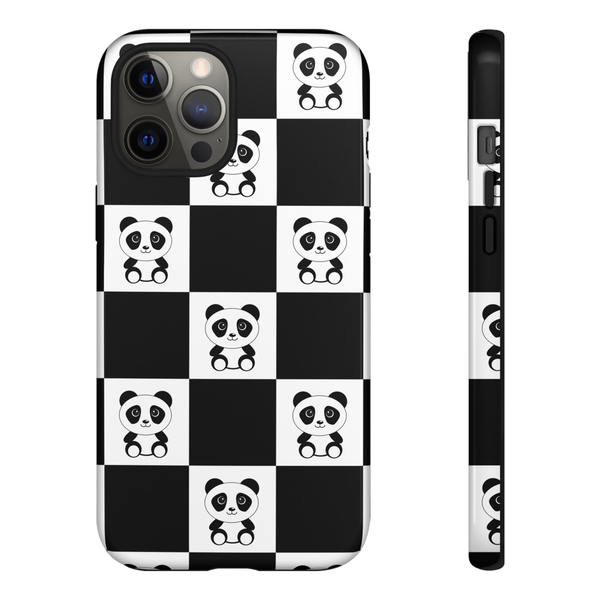 Panda Chessboard Tough Cases, Cute Panda Phone Covers, Chess Pattern iPhone Case, Board Games Phone Accessories, Animal Lover Tech