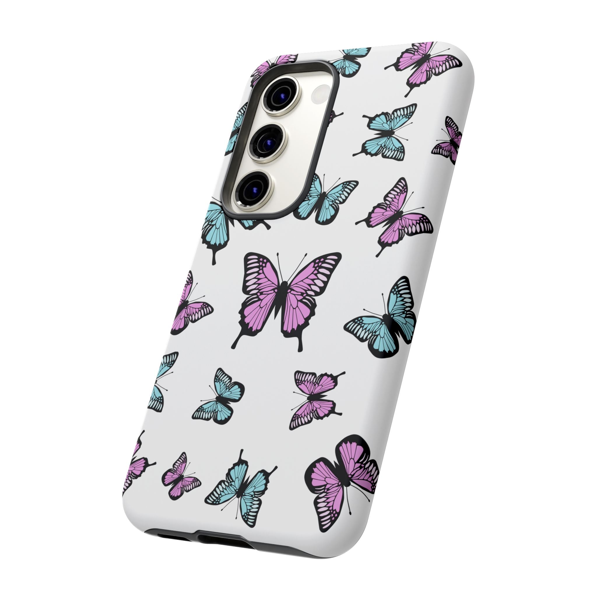 Butterfly Pattern White Background Phone Cases, Protective Cover, Strong Cases, Impact Resistant, Floral Design, Unique Gifts