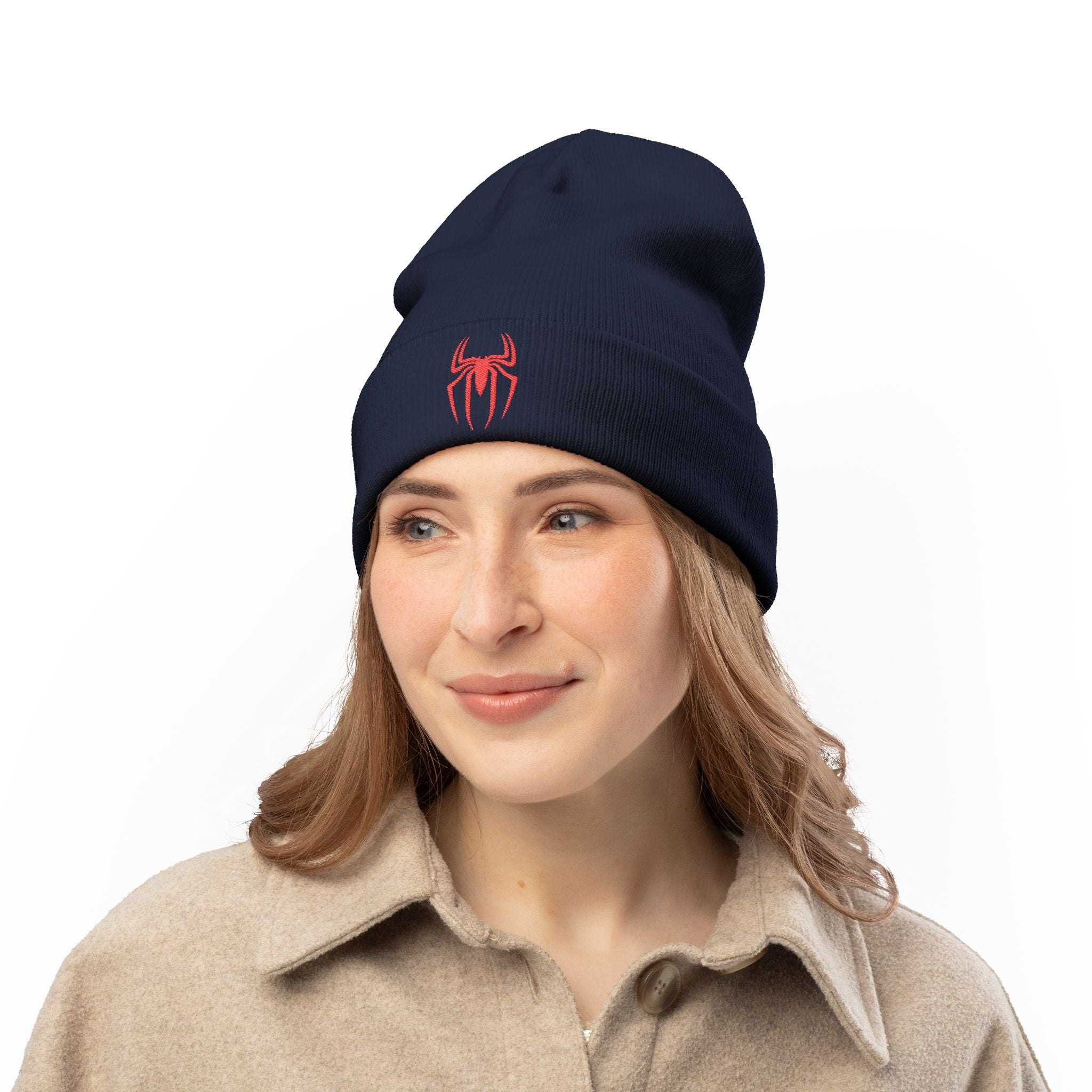 Embroidered Black Spider Knit Beanie — Halloween Spider Hat