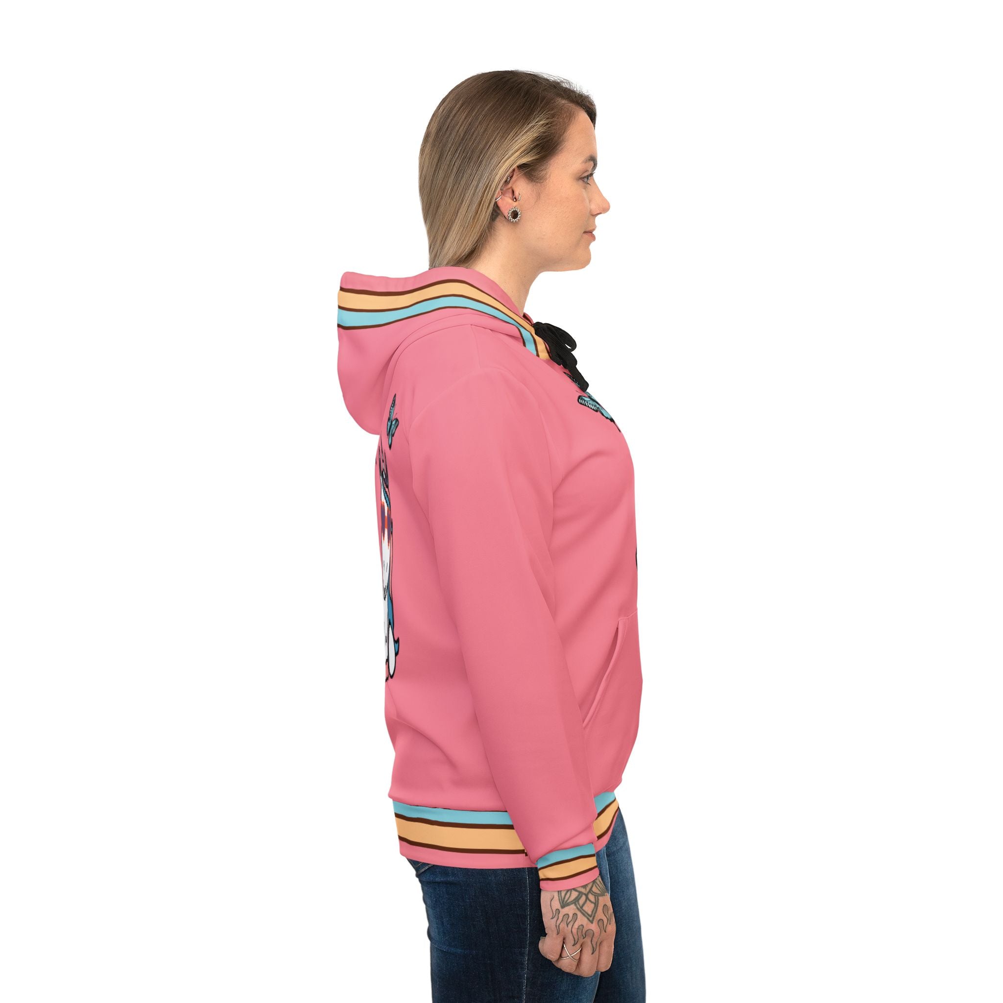 Kawaii Unicorn with Butterflies Pink Athletic Hoodie - Cute Unicorn Sweatshirt, Magical Creatures Pullover, Fantasy Jacket, Fun Workout
