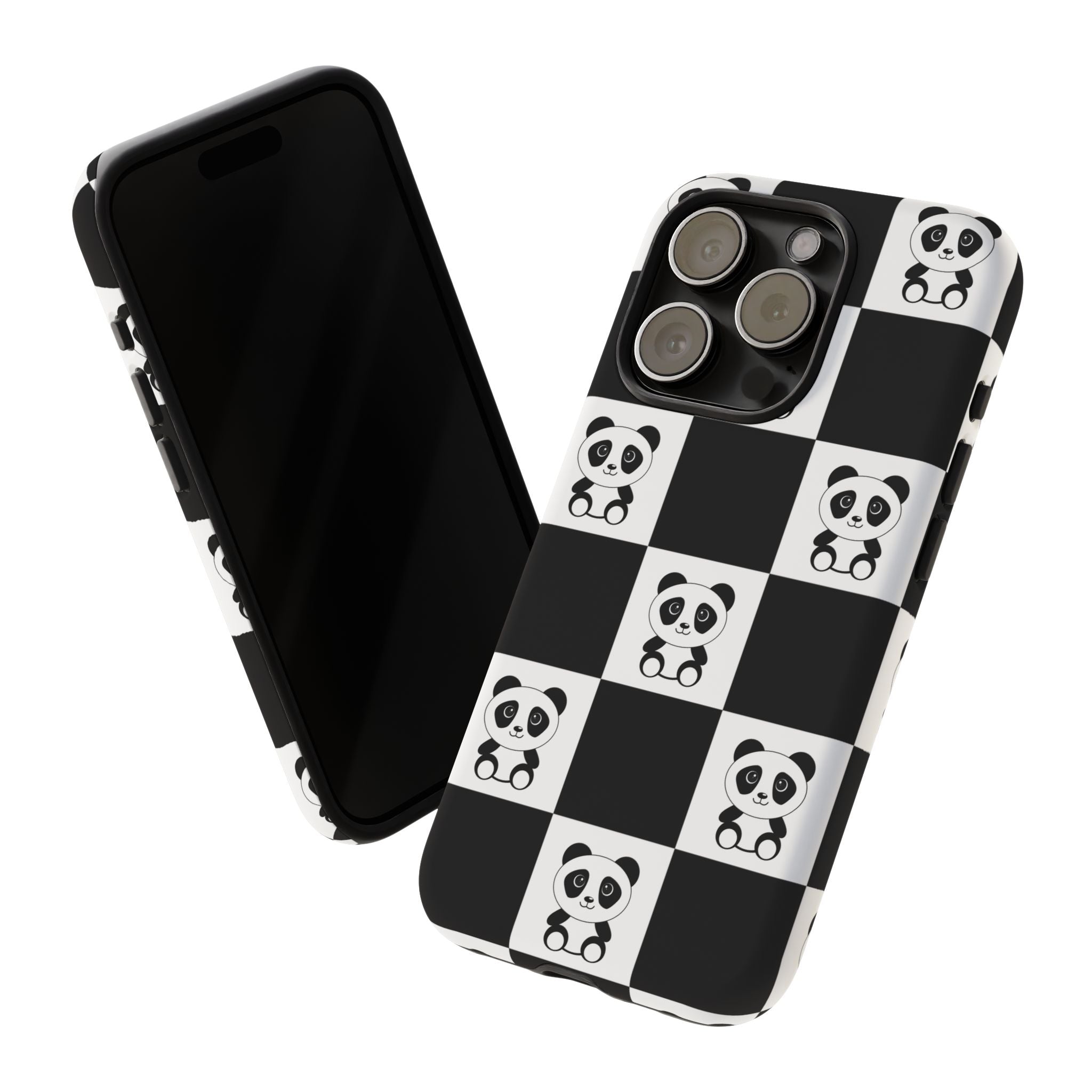 Panda Chessboard Tough Cases, Cute Panda Phone Covers, Chess Pattern iPhone Case, Board Games Phone Accessories, Animal Lover Tech