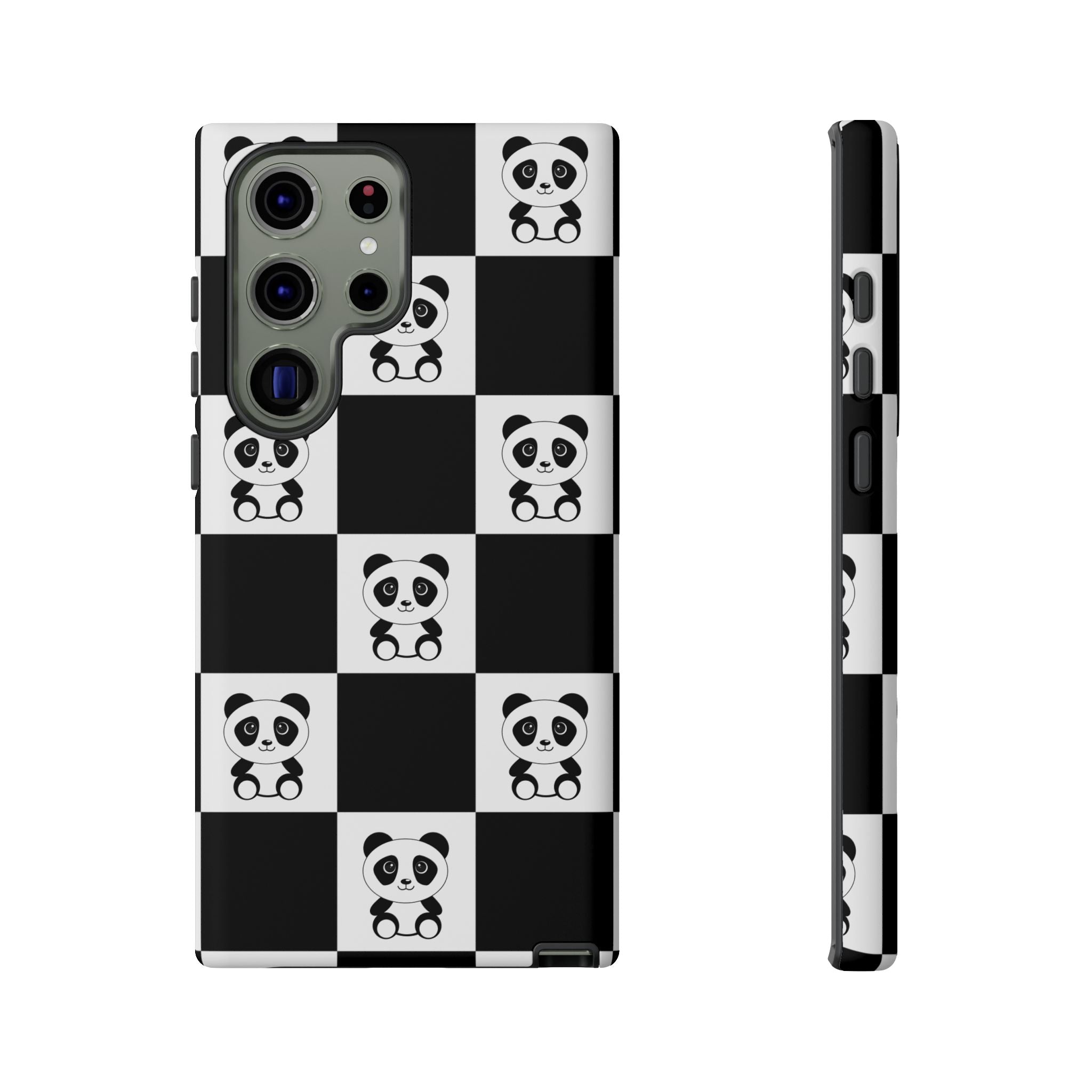 Panda Chessboard Tough Cases, Cute Panda Phone Covers, Chess Pattern iPhone Case, Board Games Phone Accessories, Animal Lover Tech