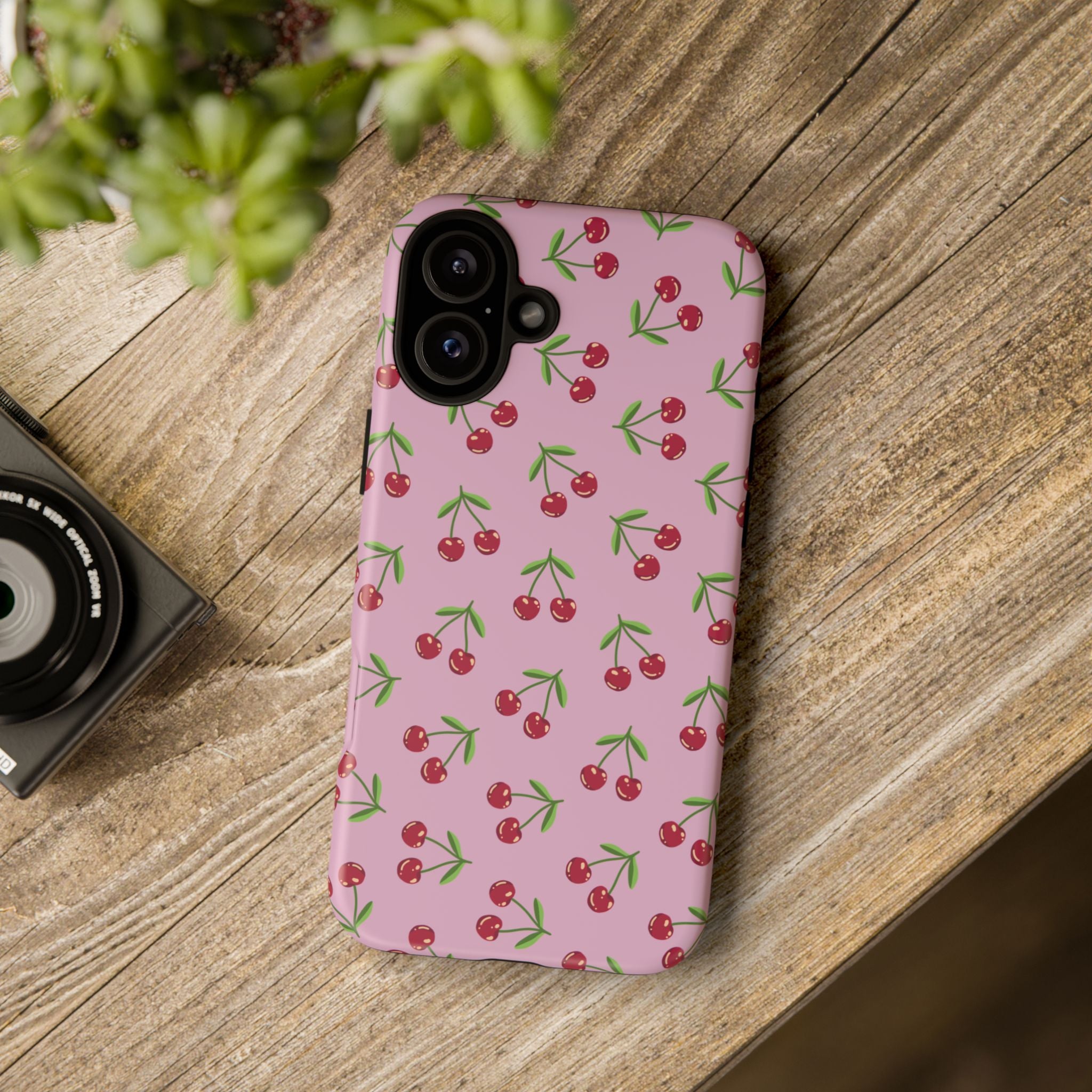 iPhone Cherry Pattern Phone Cases, Floral Tough Cover, Protective Smartphone Shell, Hard Case Gift for Her, Pretty Device Accessories