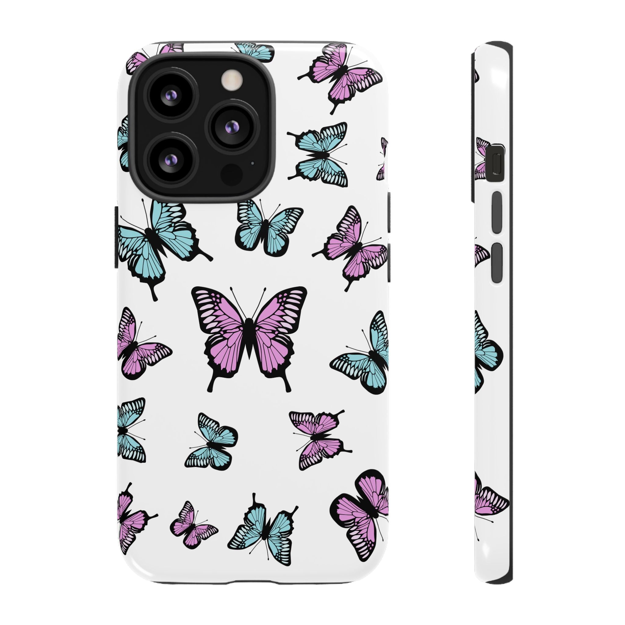 Butterfly Pattern White Background Phone Cases, Protective Cover, Strong Cases, Impact Resistant, Floral Design, Unique Gifts