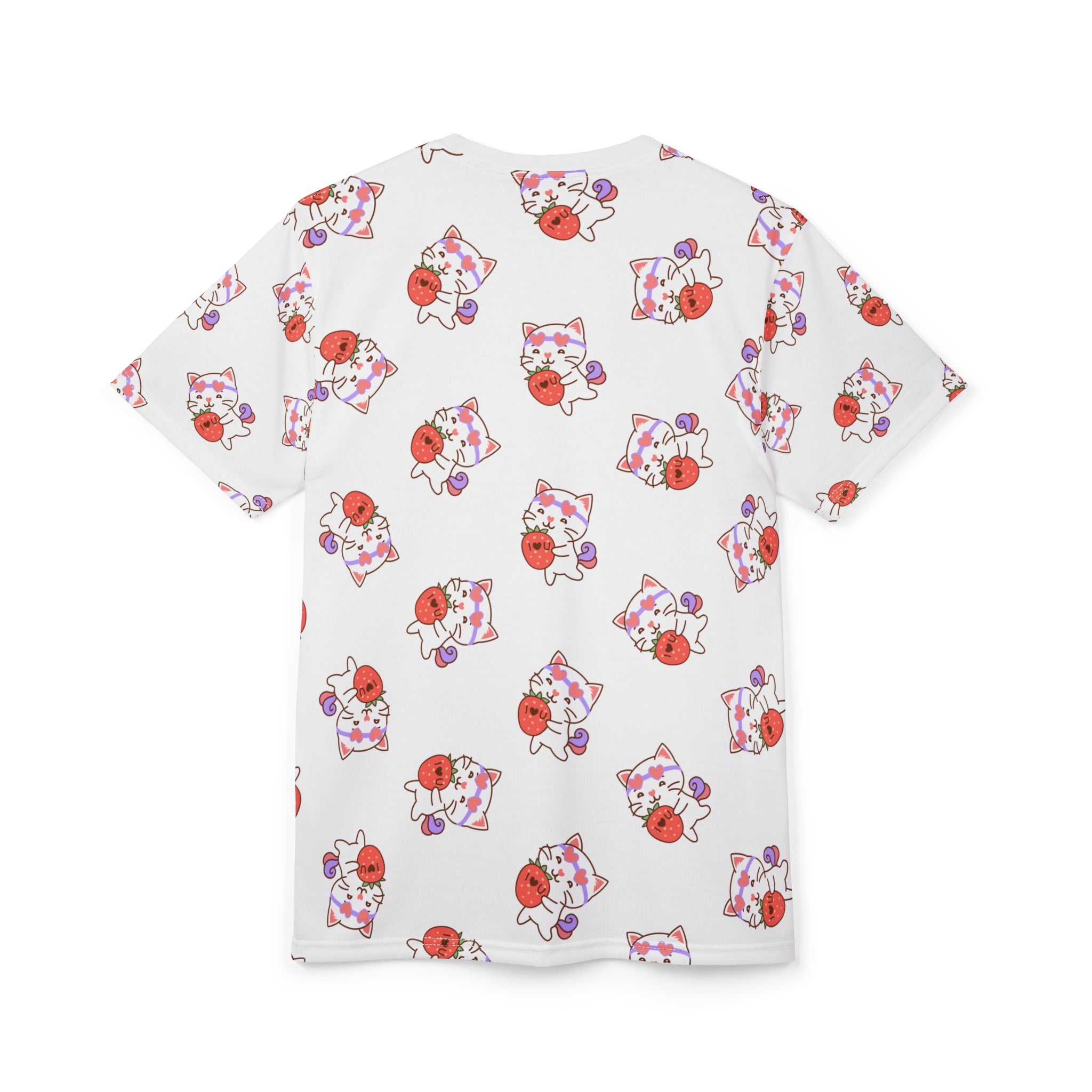 Cute Cat with Strawberry I Love you T-Shirt, Funny Cat Lover Tee, Graphic Cat Shirt, Kawaii Kitty Top, Cat and Fruit Design