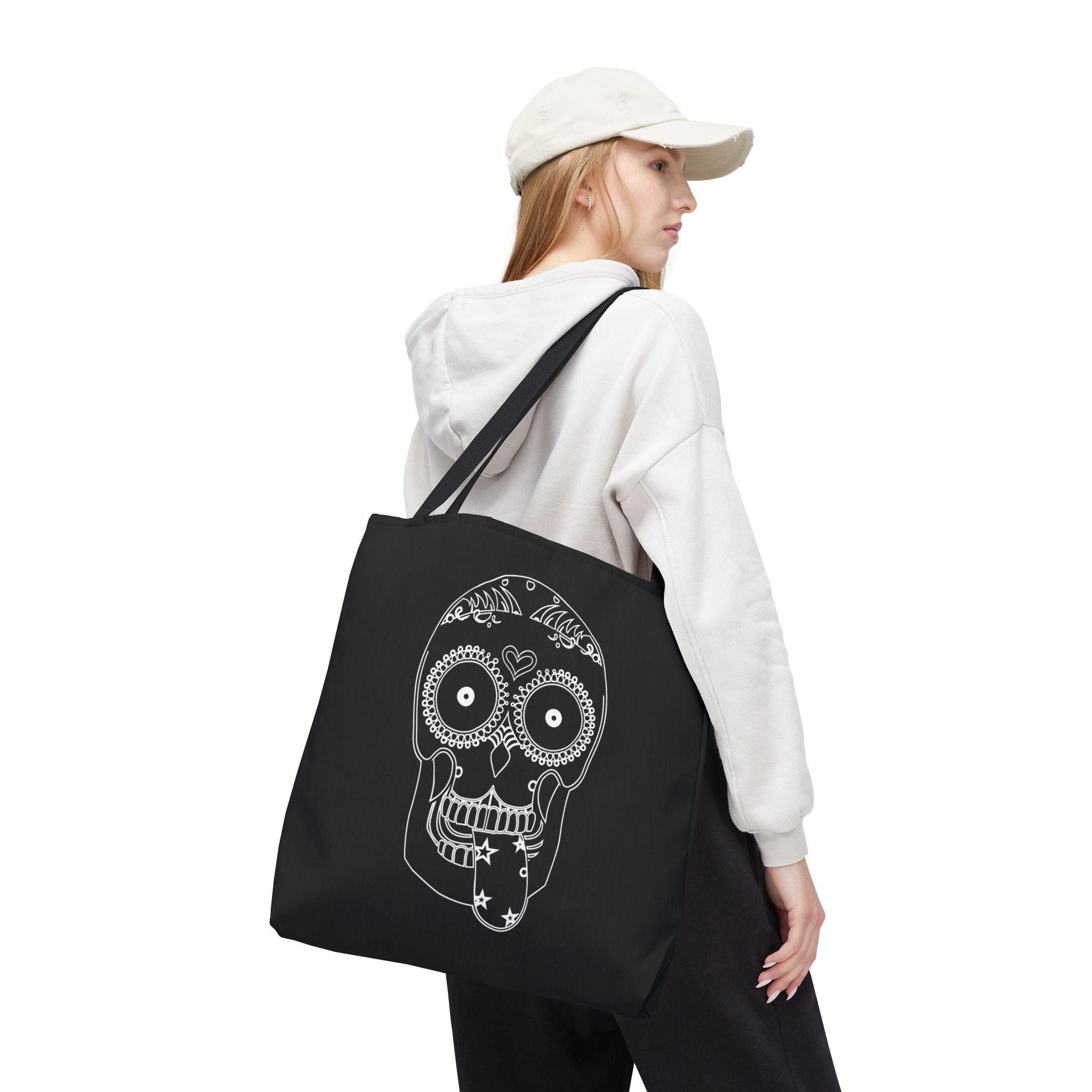 Gothic Skull Tote Bag, Halloween Bag, Spooky Shoulder Bag, Skull and Spider Grocery Tote, Gothic Handbag, Creepy Skull Purse