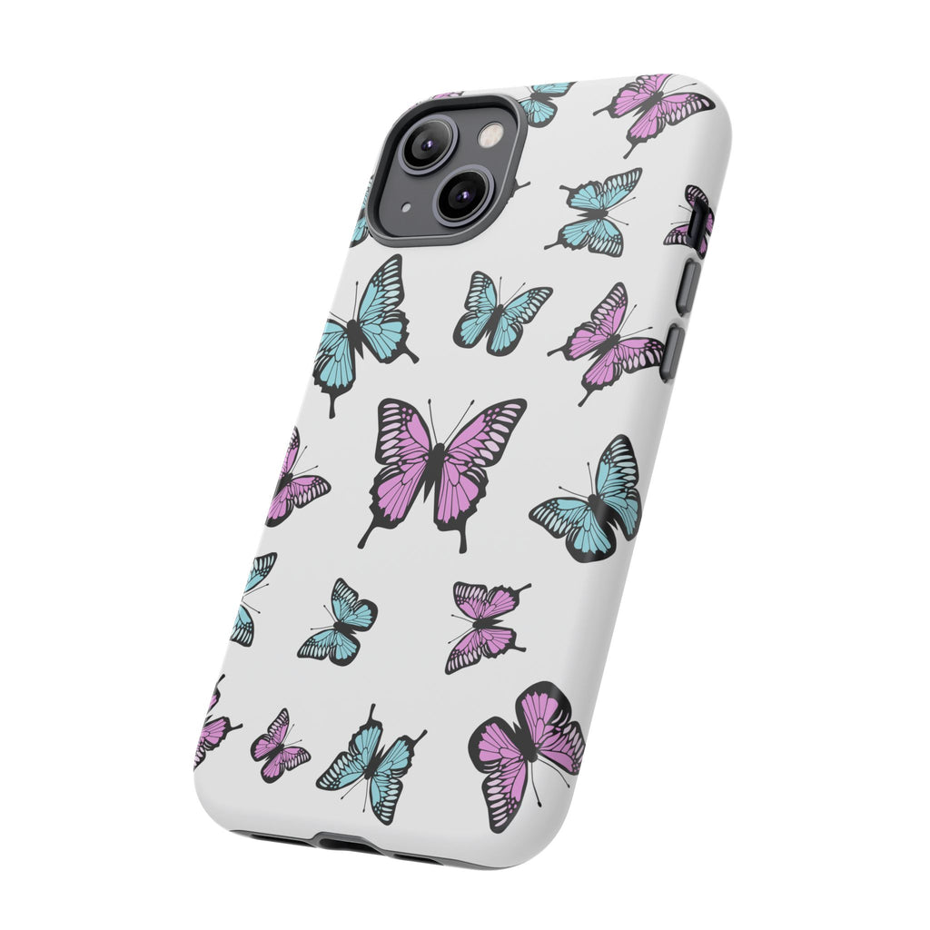 Butterfly Pattern White Background Phone Cases, Protective Cover, Strong Cases, Impact Resistant, Floral Design, Unique Gifts