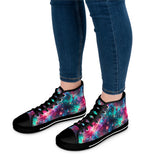 Neon Space High Top Sneakers, Galaxy Print Shoes, Outer Space Sneaker, Women's Fashion Footwear, Trendy Astro Sneaks