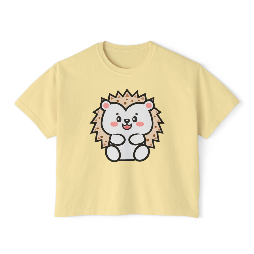 Kawaii Hedgehog Boxy Tee - Women's Graphic T-Shirt