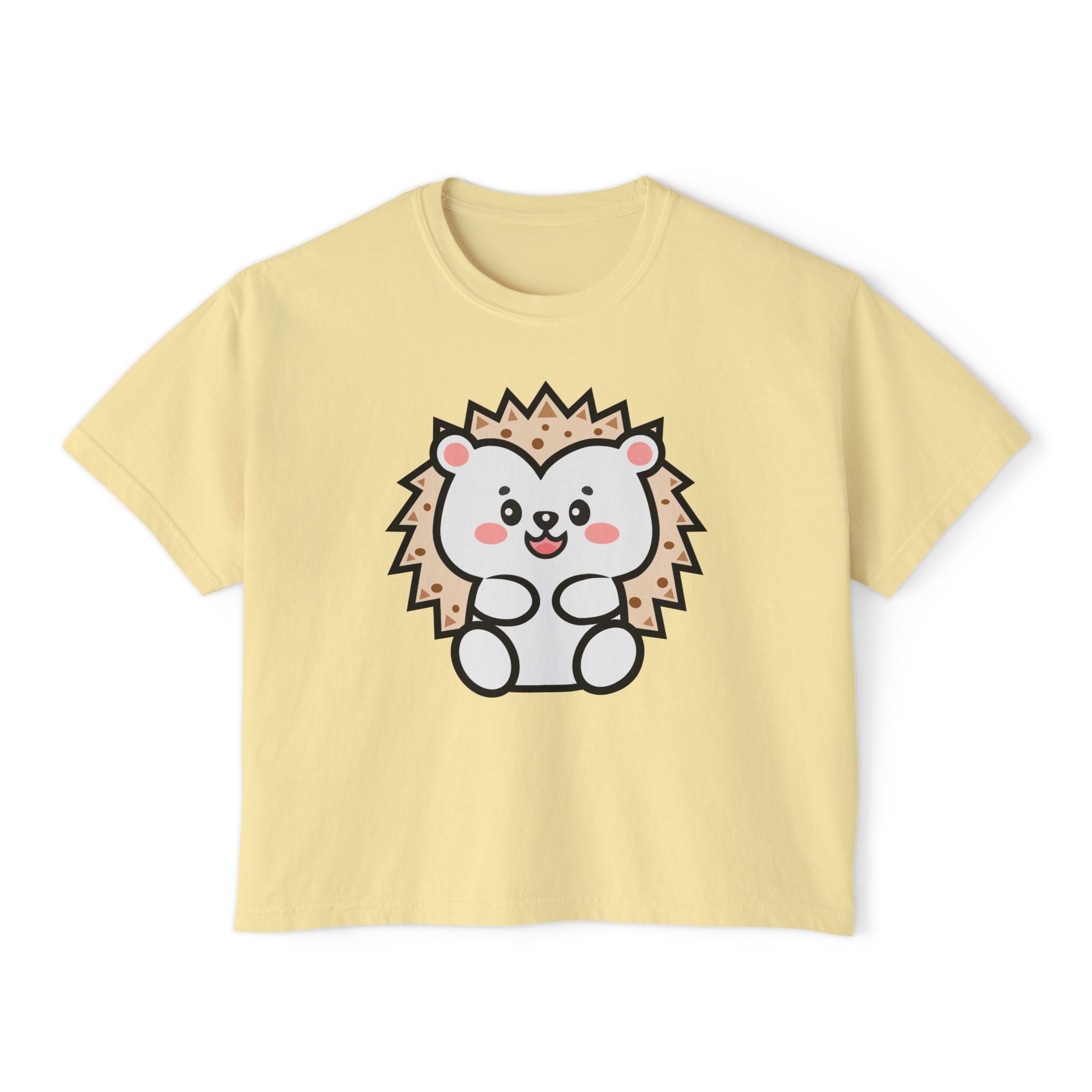 Kawaii Hedgehog Boxy Tee - Women's Graphic T-Shirt
